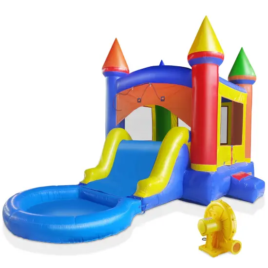 Cloud 9 Castle Inflatable Combo Bounce House with Splash Pool and Water Slide for Kids - Commercial-Grade Combo Bouncer Includes Blower {1}