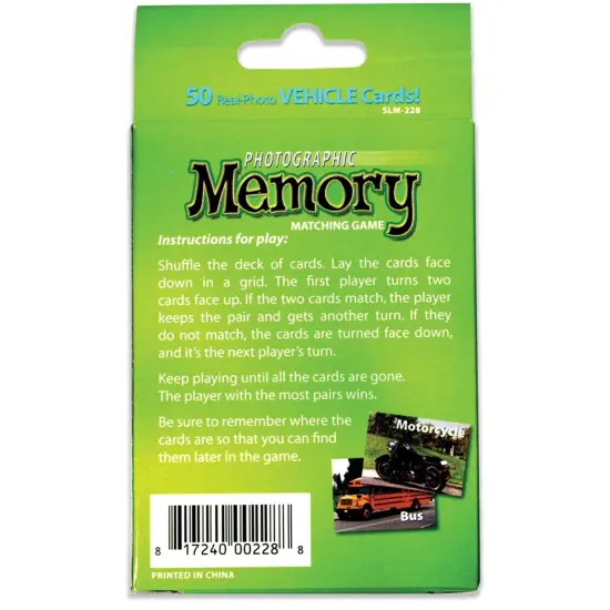 Photographic Memory Matching Game, Vehicles, Pack of 3 {1}