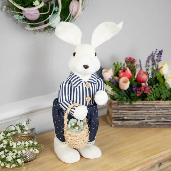 Northlight Standing Girl Bunny with Basket Easter Figure - 19" - Navy Blue White {3}