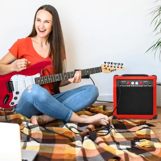 LyxPro Electric Guitar Amp, 20w Portable Mini Amplifier Red {6}