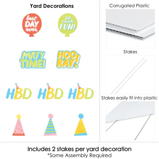 Big Dot of Happiness Party Time - Hats and Balloons Lawn Decorations - Outdoor Happy Birthday Party Yard Decorations - 10 Piece {6}