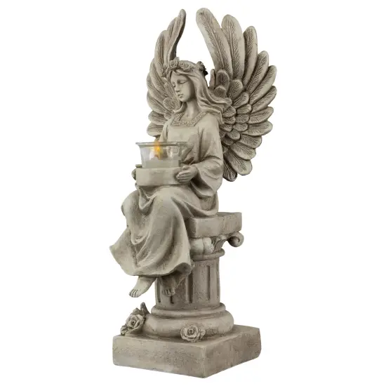 Northlight 17" Peaceful Angel on Pedestal Candle Holder Outdoor Statue Gray {4}