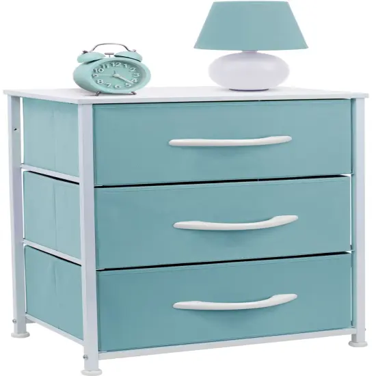Sorbus Dresser with 3 Drawers - Bedside Furniture & Accent End Table Chest for Home, Bedroom Accessories, Office, College Dorm, Steel Frame, Wood Top, Fabric Drawers Aqua {1}