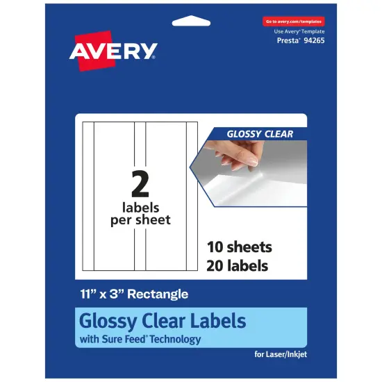 Avery Glossy Clear Rectangle Labels, 11" x 3" {7}