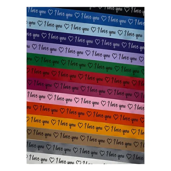 I Love You in English Heart Satin Ribbon for Bows Gift Wrapping DIY Craft Projects - 1" - 3 Yards Black Ribbon {1}
