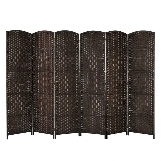 Costway 6-Panel Room Divider 6Ft Weave Fiber Folding Privacy Screen Brown\Black {1}