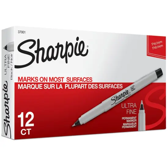 Ultra Fine Point Permanent Marker, Black, Box of 12 {1}