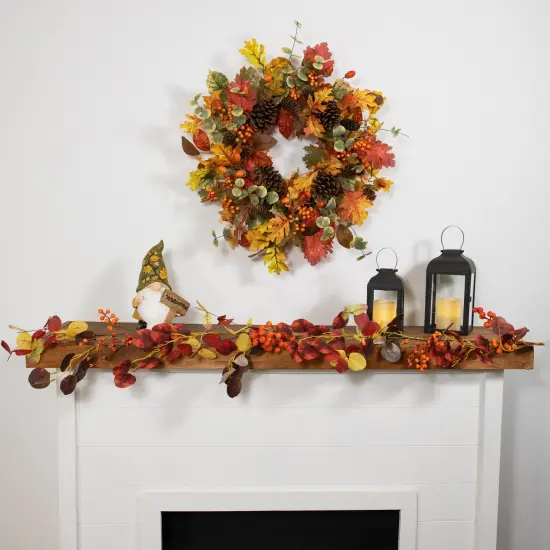 Northlight 5' x 8" Berries and Leaves Artificial Fall Harvest Garland, Unlit Red {3}