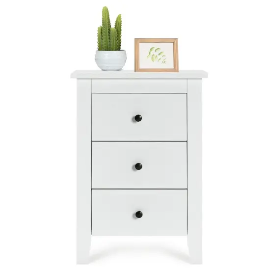 Modern Nightstand End Beside Table with 3 Storage Drawers and Open Platform White {4}