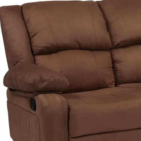 Emma and Oliver Bustle Back Loveseat with Two Built-In Recliners Brown LeatherSoft {8}