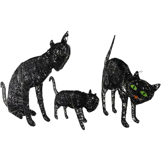 Northlight LED Lighted Black Cat Family Outdoor Halloween Decorations - 27.5" - Set of 3 {6}
