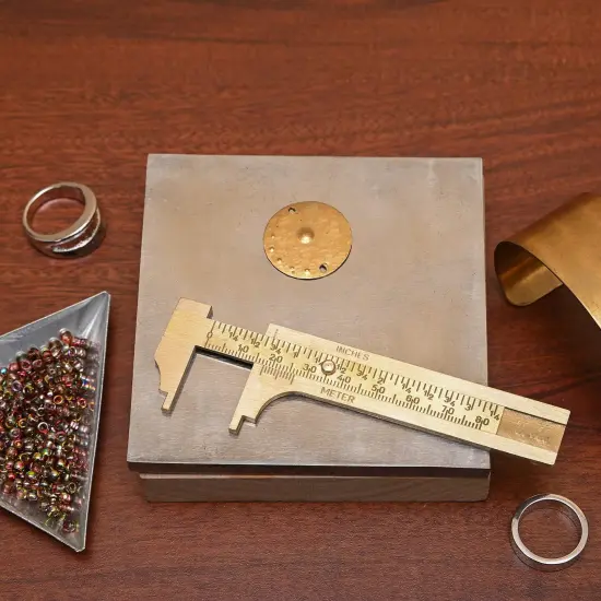 Economy Brass Gauge – 80mm (3.14”) Pocket Sized Slide Gauge – Measures in Both in Inches and Millimeters – Sliding Caliper Ruler – Non-Magnetic Measuring Tool {6}