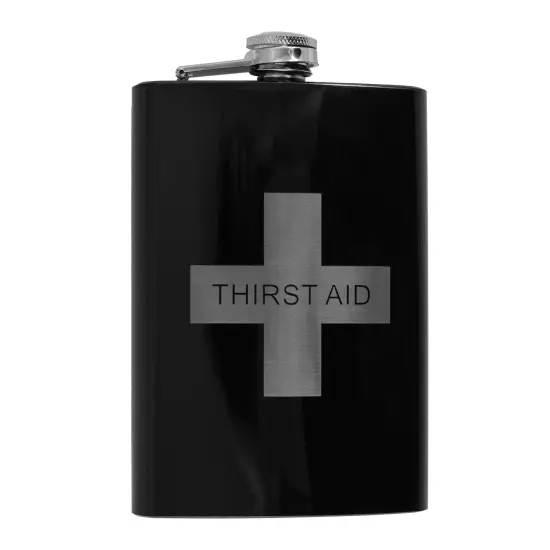 8oz BLACK Thirst Aid Flask {1}