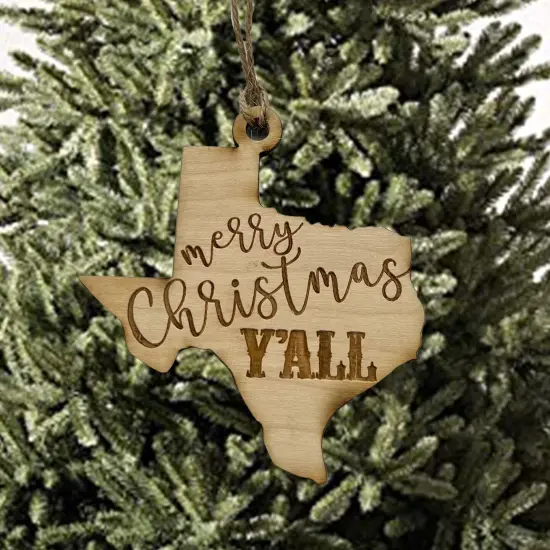 Ornament - Merry Christmas Y'all - Raw Wood 3x3in {2}