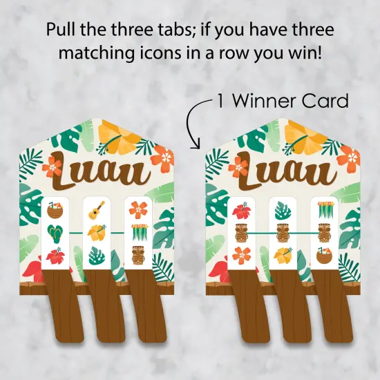 Big Dot of Happiness Tropical Luau - Hawaiian Beach Party Game Pickle Cards - Pull Tabs 3-in-a-Row - Set of 12 {4}