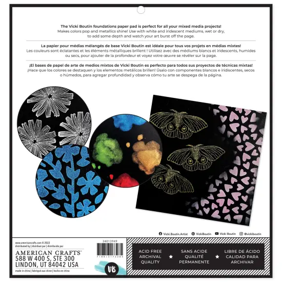 Vicki Boutin Mixed Media Foundations Paper 12"X12" 12/Pkg-Black, 140lb {3}