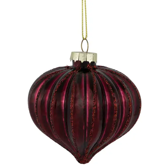 Northlight Glittered Onion Glass Christmas Ornaments - 3.25" - Maroon - 4ct Red {1}