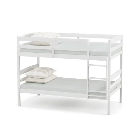 Twin Over Twin Bunk Bed, Solid Wood, Detachable and Safe Design White {4}