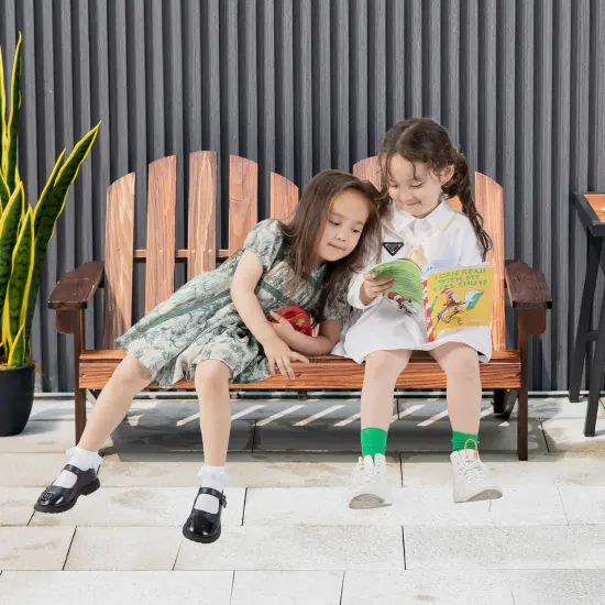 Costway 2 Person Adirondack Chair Kid Solid Wood Loveseat Backrest Arm Rest Patio Coffee/White/Gray {4}