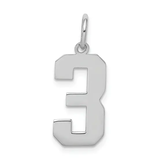 Sterling Silver Medium Polished Number 3 Charm Pendant Jewerly 21mm x 8mm {1}