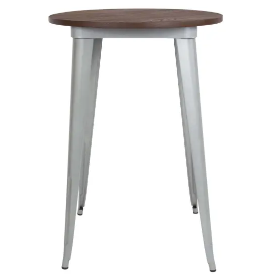 Emma and Oliver 30" Round Wood/Metal Indoor Bar Height Table Silver {2}