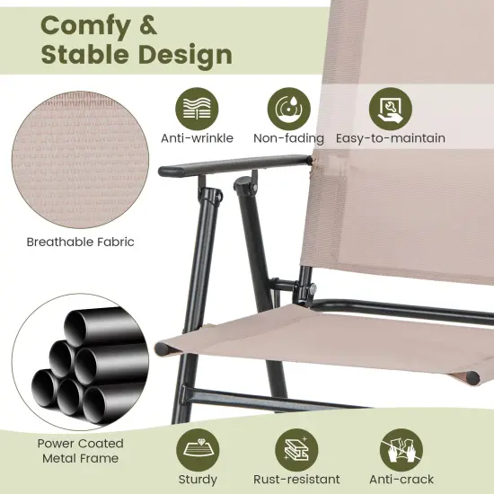 Costway Patio Folding Bar-height Chairs with Armrests Quick-drying Seat Beige Backyard {5}