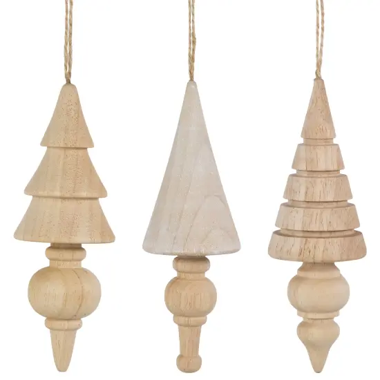 Northlight Set of 3 Natural Trees Wooden Christmas Ornaments 5.5" Beige {1}