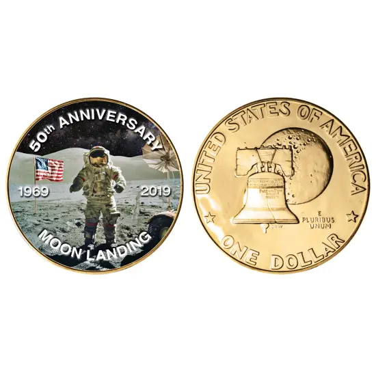 Moon Landing Eisenhower Colorized Bicentennial Dollar Gold Layered Coin {1}