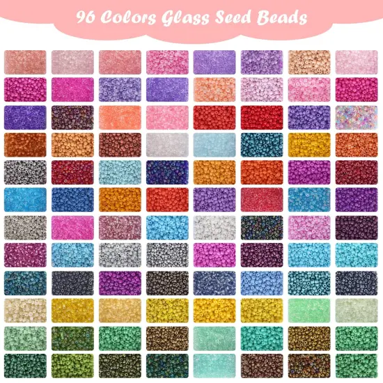 48000 Pieces 2mm Glass Seed Beads for Jewelry Making Kit, 96 Colors Small Bracelet Beads with Pendant Charms Kit and Letter Beads for Bracelets Necklace Ring Making, DIY, Art and Craft {3}