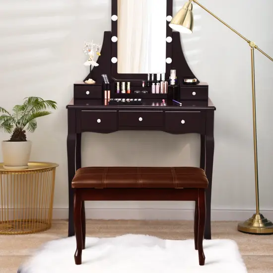 Solid Wood PU Leather Piano Bench with Storage Brown {5}