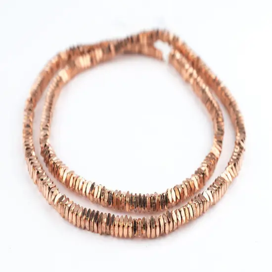 The Bead Chest Metal Faceted Square Beads - Full Strand of Ethnic Spacer Sliced Heishi Beads (4mm, Copper) {3}