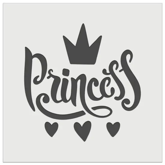 Princess Cursive with Crown and Hearts Wall Cookie DIY Craft Reusable Stencil {7}