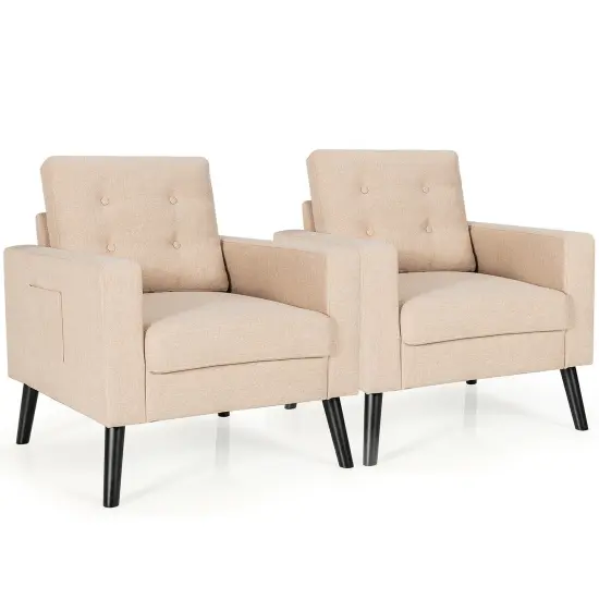 Costway Set of 2 Upholstered Accent Chair Single Sofa Armchair w/ Wooden Legs {7}