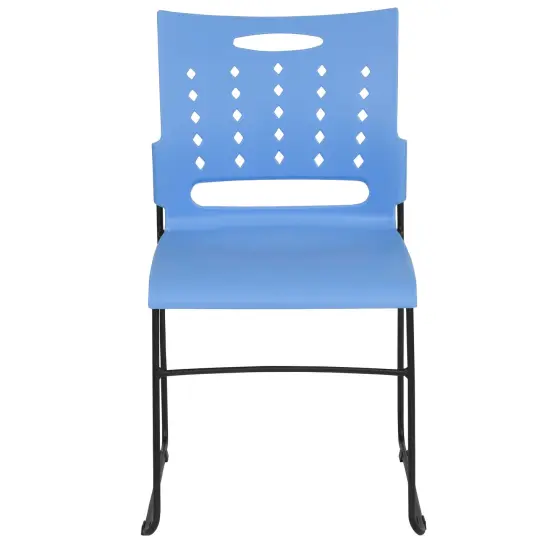 Emma and Oliver Home Office Plastic Accent Sled Base Stack Chair - Air-Vent Back Blue {3}