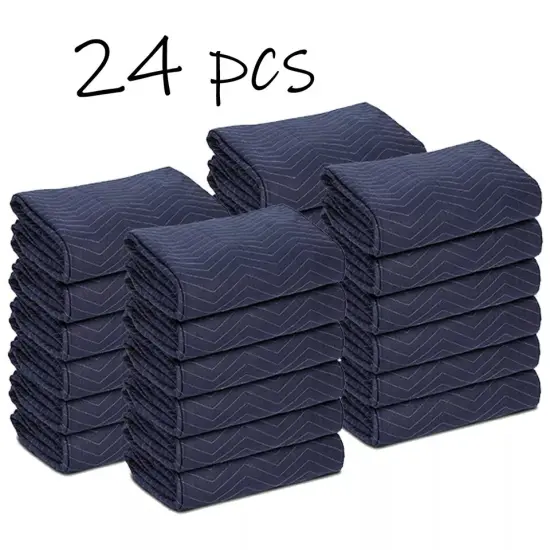 80"x72" Furniture 24 Moving Blankets Protective Shipping Packing Pads Blue/Black {4}