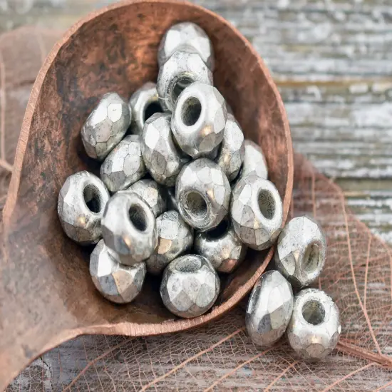 *25* 5x8mm Antique Silver Faceted Large Hole Rondelle Roller Beads {6}