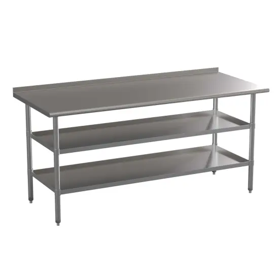 Emma and Oliver NSF Certified Stainless Steel 18 Gauge Work Table with 1.5" Backsplash and 2 Undershelves {1}