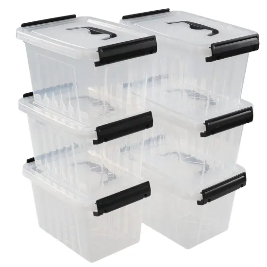 6 Pieces 3.5 Quart Small Plastic Storage Box with Handles, Clear Latching Bin with Lid {1}