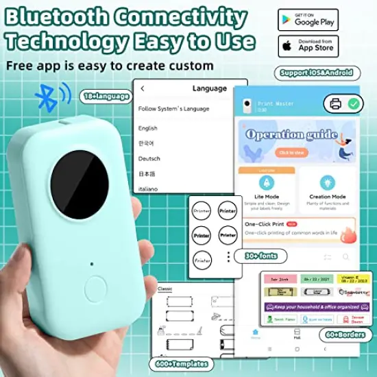 D30 Label Maker Machine with Tape, Bluetooth Thermal Mini Label Printer for Storage, Barcode, Mailing, Office Supplies, Home, Organizing Storage,Small Portable Sticker Maker, Green {5}