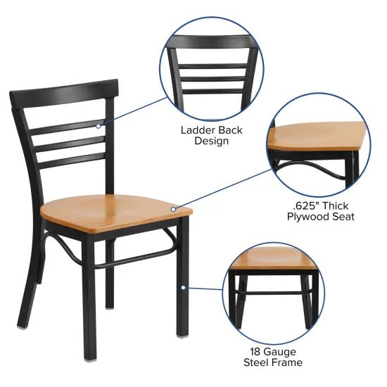 Emma and Oliver Three-Slat Ladder Back Metal Restaurant Dining Chair Walnut/BlackMetal {2}