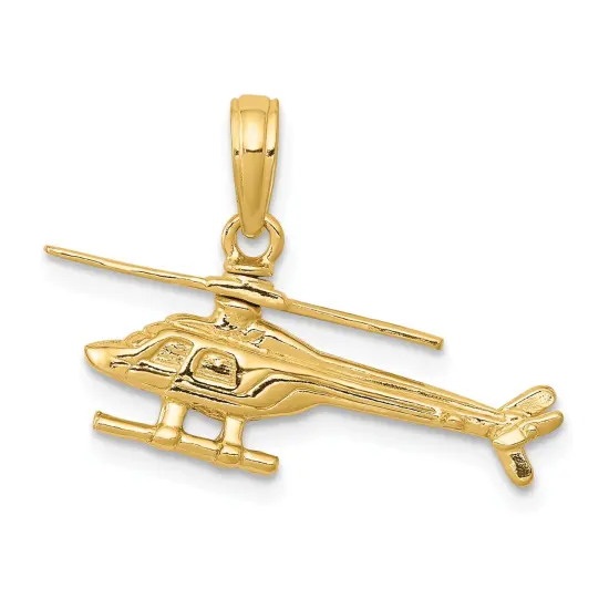 14K Gold Polished 3D Moveable Helicopter Pendant Jewerly 16.1mm x 23.8mm {1}