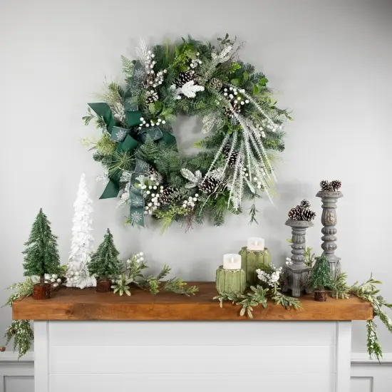 Northlight Real Touch&trade;️ Frosted Pinecones and Berries Christmas Wreath - 36" - Unlit Green {4}