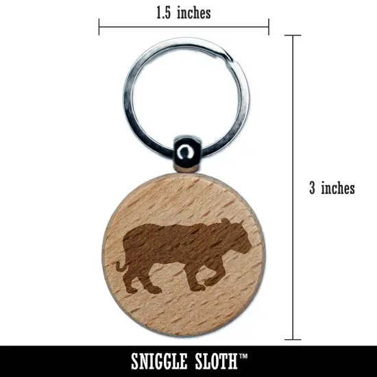 Tiger Walking Solid Engraved Wood Round Keychain Tag Charm {2}