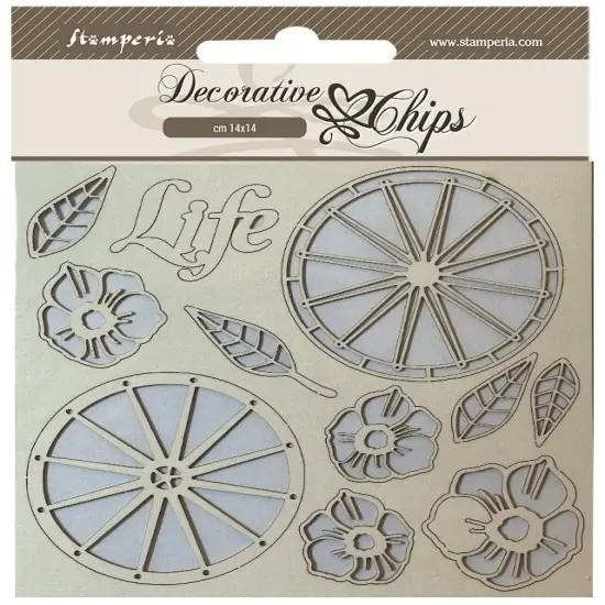 Stamperia Decorative Chips 5.5"X5.5"-Blue Land Life Wheels {1}