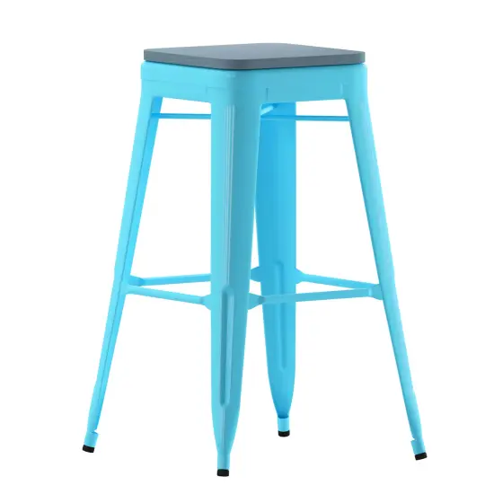 Emma and Oliver Cory Set of Four Backless Metal Stools with All-Weather Poly Resin Seats for Indoor Use Only Gun Metal/Black {6}