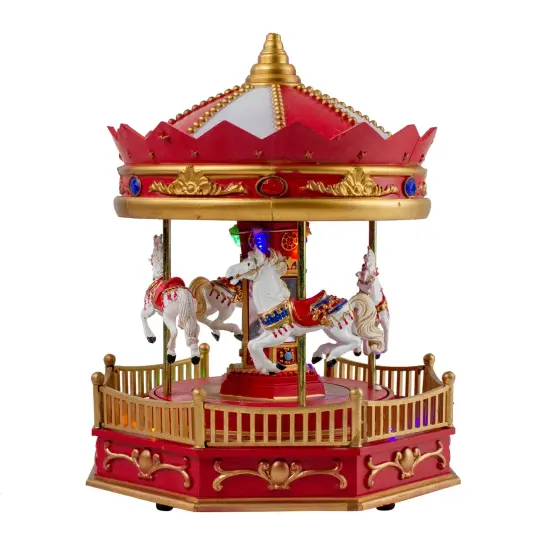Northlight LED Lighted Animated and Musical Carousel Christmas Village Display - 9.25" Red {5}
