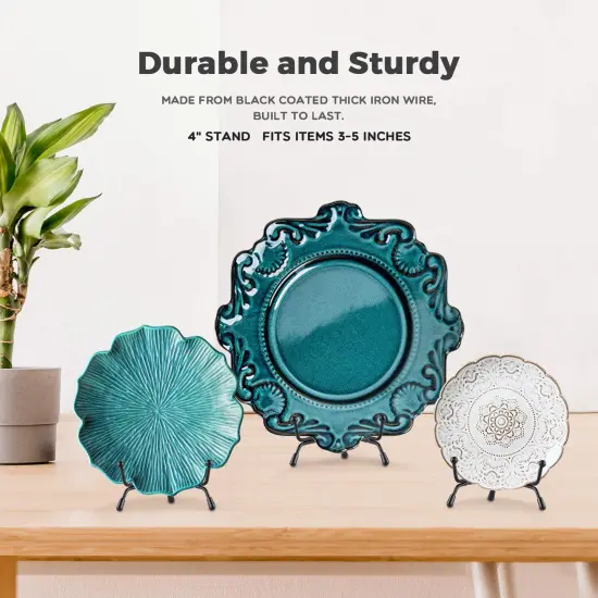 Mocoosy 4 Pack Improved Anti-Slip Plate Stands for Display, 4 Inch Plate Holder Display Stand, Picture Frame Holder Stand, Black Iron Easel Stands for Photo, Decorative Plate and Tabletop Arts {6}