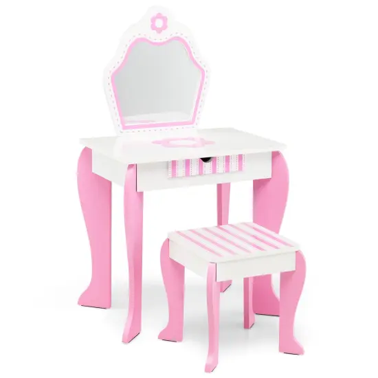 2-in-1 Toddler Vanity Set with Detachable Top and Cute Flower Patterns {1}