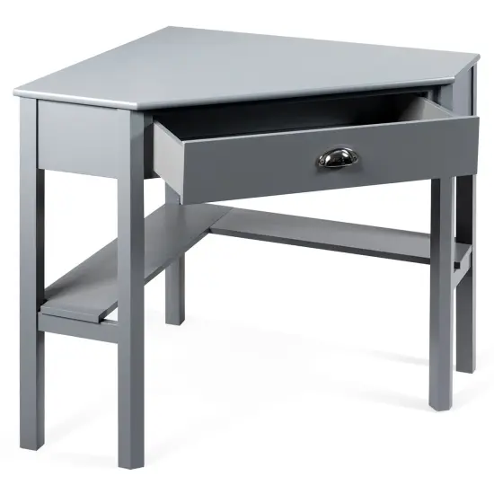 Costway Triangle Computer Desk Corner Office Desk Laptop Table w/ Drawer Shelves Rustic Grey {1}