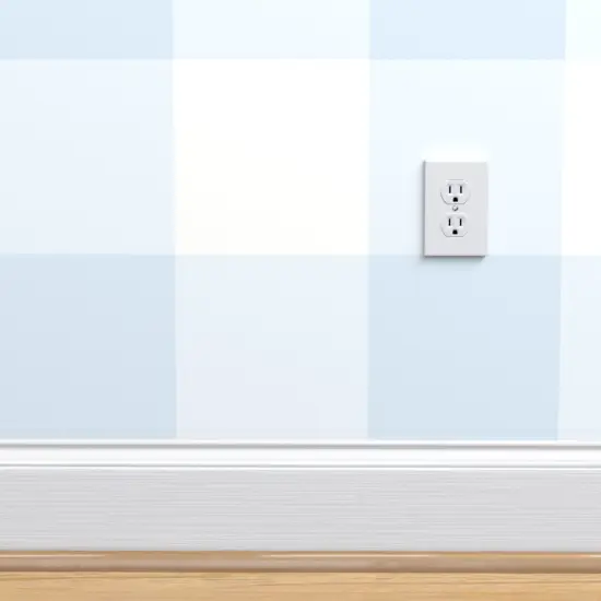 Pre-Pasted Wallpaper 2FT Wide Blue Gingham Check Large Scale Classic Buffalo Plaid 6 Inch Powdery French Country Cottagecore Granny Chic Custom Pre-pasted Wallpaper by Spoonflower {4}